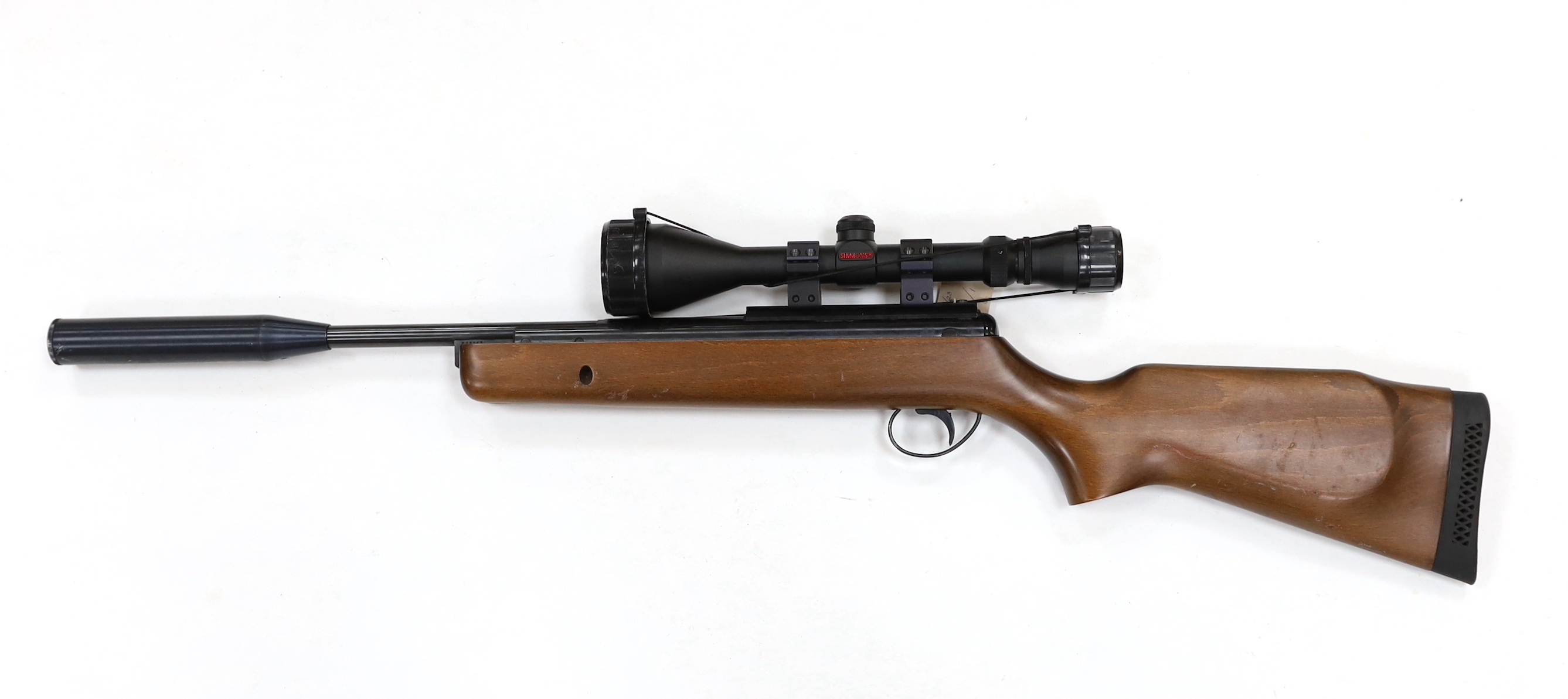 A BSA .22 break action air rifle, fitted with a Simmons sight, together with a wool lined case